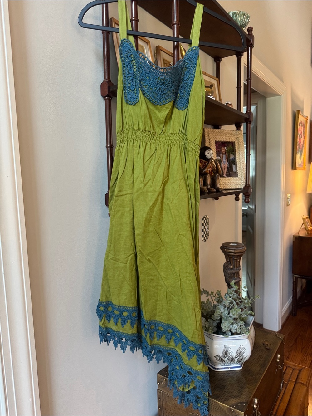Matilda Jane Green Dress with Blue Crochet Trim